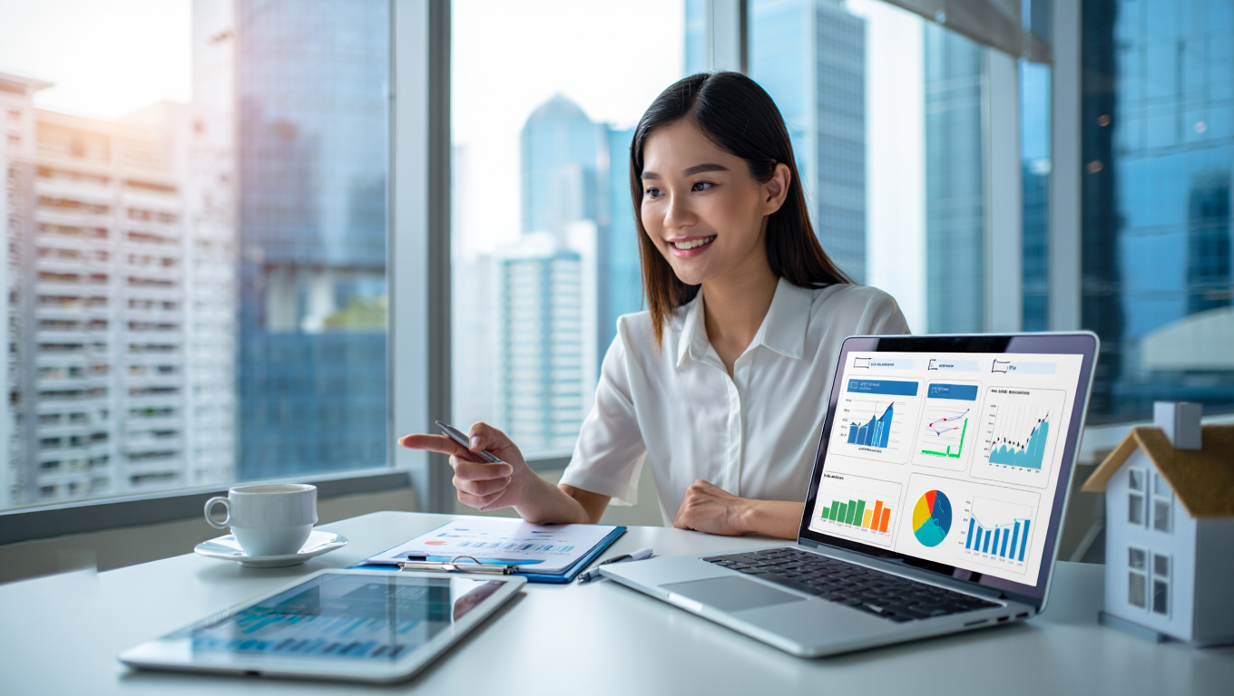 Two colleagues laughing while using a laptop